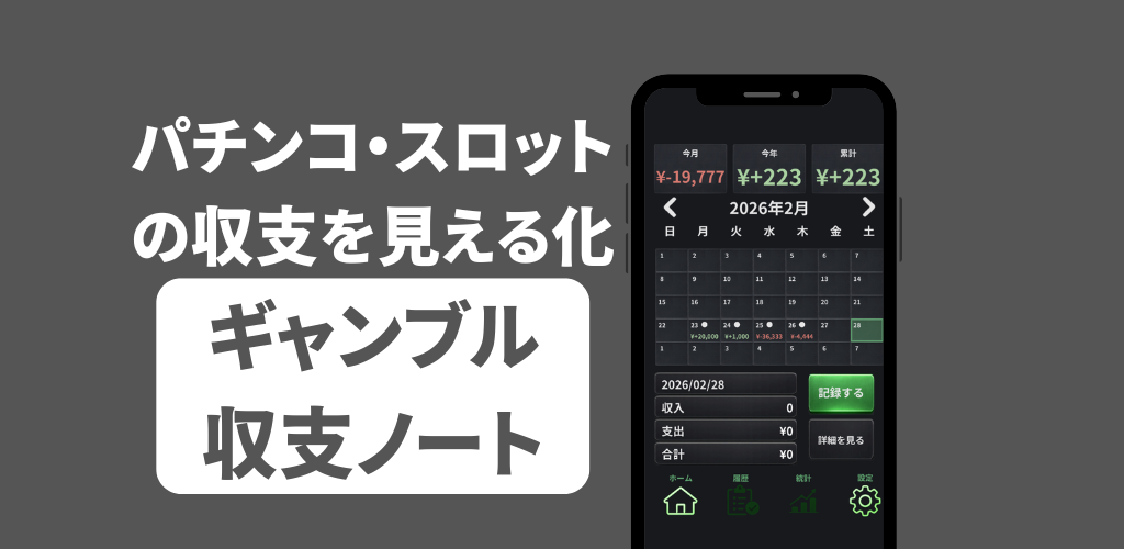 パチンコ・スロットの収支管理に。「ギャンブル収支ノート」