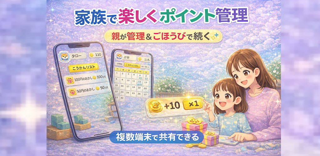 【ファミポイ＋（プラス）】ポイント管理をもっと楽しく 家族共有 お手伝い習慣