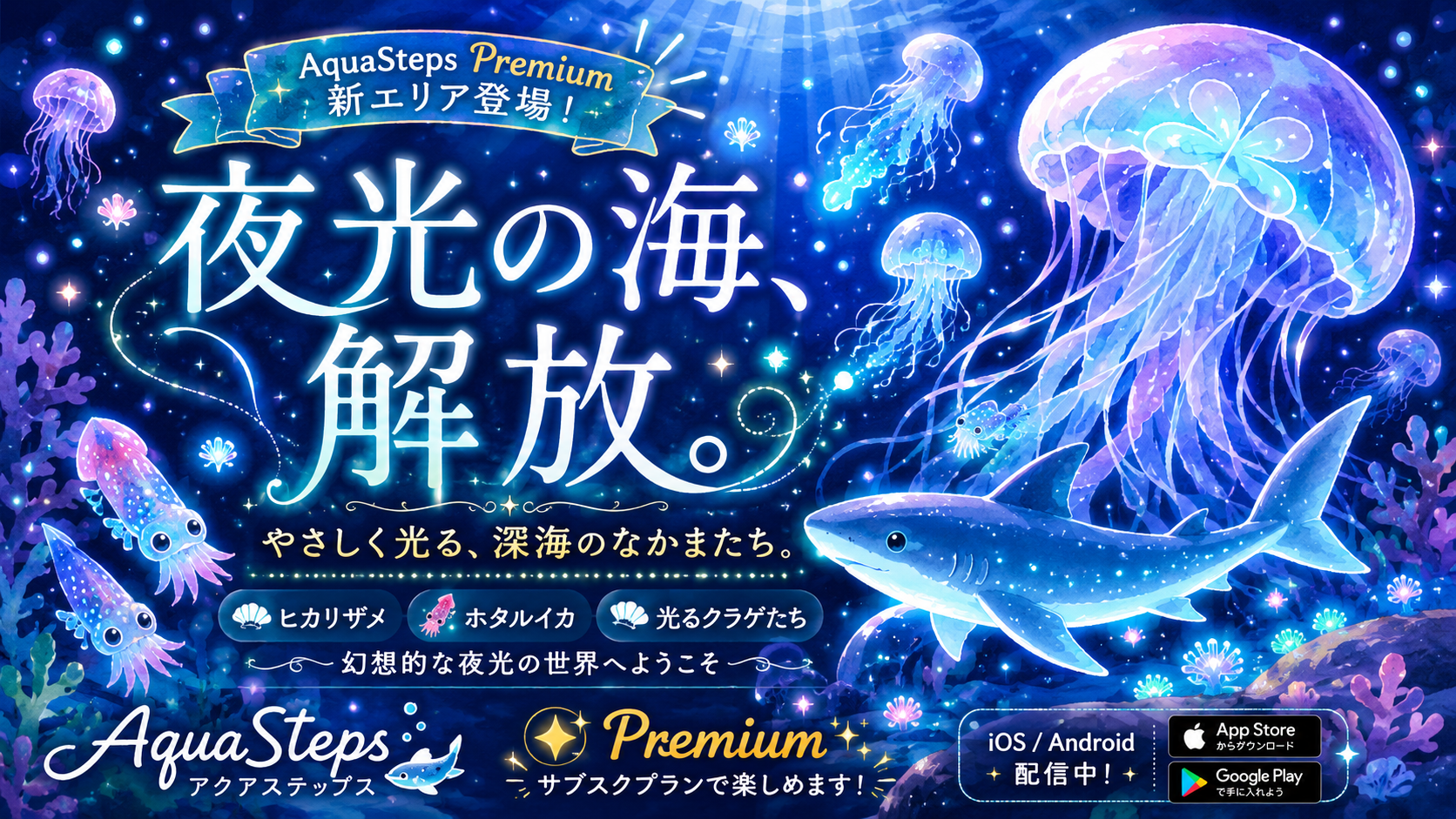 月明りに照らさせた真夜中の海②虹入りモスアクアマリン、ブラックダイヤモンド14石 もっと癒される時間を。「AquaSteps Premium」登場！ | AppSeed Inc.