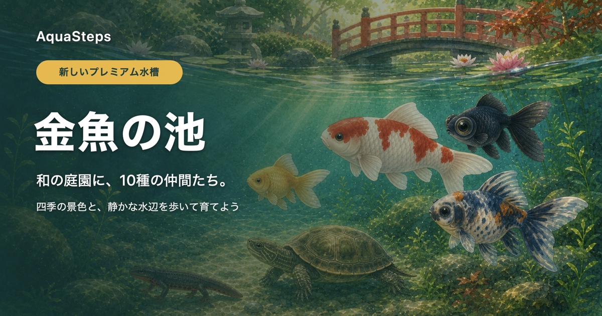 【AquaSteps】新しいプレミアム水槽「金魚の池」が登場しました！和の庭園に暮らす10種の仲間たち