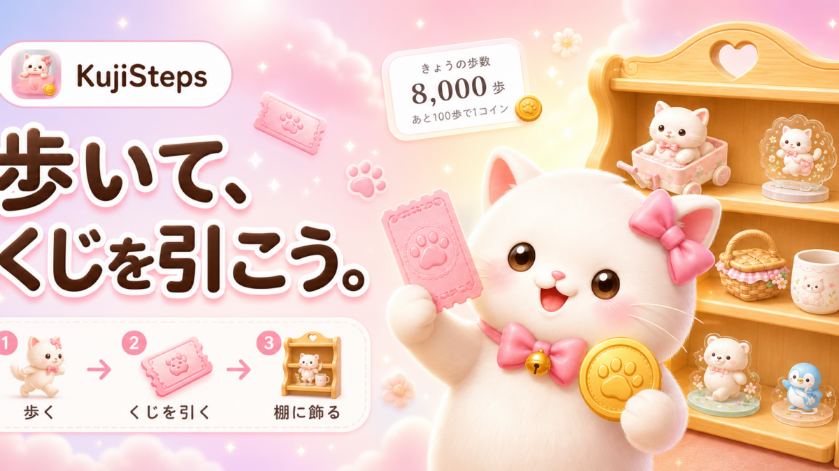 「KujiSteps」歩くほど、くじが引ける。歩数で楽しむコレクションアプリ