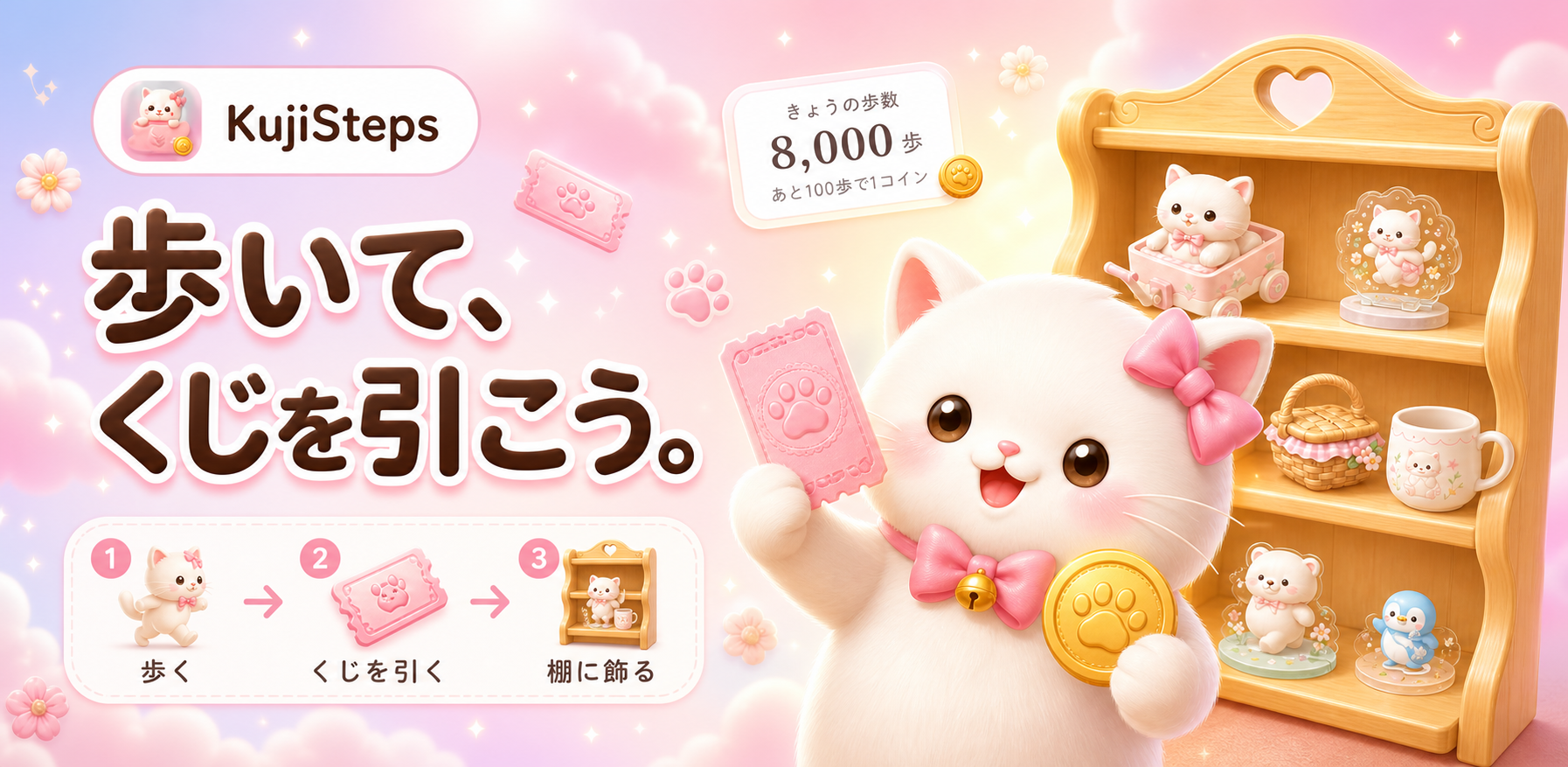 「KujiSteps」歩くほど、くじが引ける。歩数で楽しむコレクションアプリ
