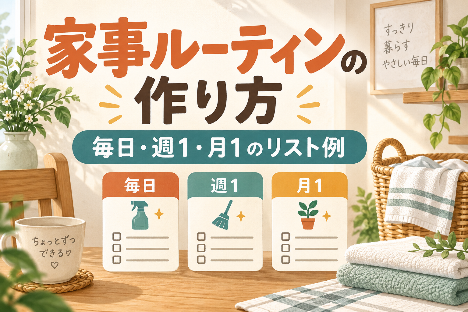 家事ルーティンの作り方｜毎日・週1・月1の家事リスト例とアプリ活用